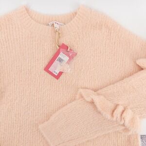 NWT Chelsea & Violet Womens Large Sweater Pink Fuzzy Ruffle Sleeve Pullover